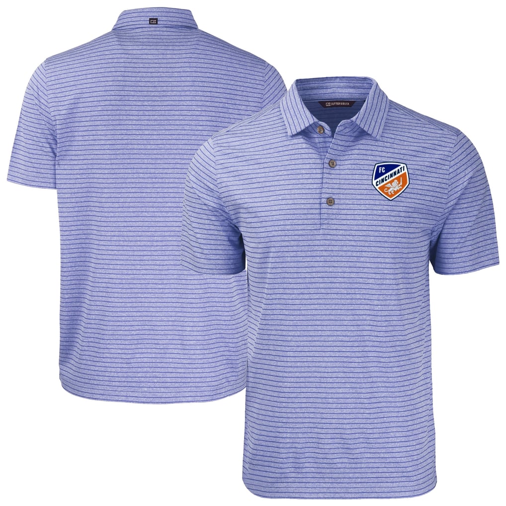  FC Cincinnati Cutter & Buck Forge Eco Heather Stripe Stretch Recycled Polo - Heather Blue